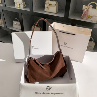 小众设计麂皮包小个子托特包女2025新款时尚休闲通勤单肩腋下斜挎