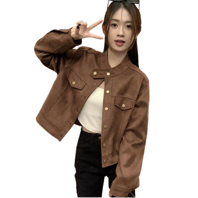 鹿皮绒外套女短款秋冬