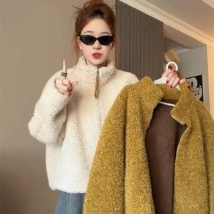 宽松爆款 2025新款 高级感小个子上衣 加绒加厚冬季 羊羔毛外套女短款