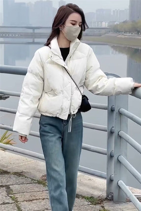 羽绒服女短款小个子2024冬季新款宽松高级感加厚白鸭绒面包服外套