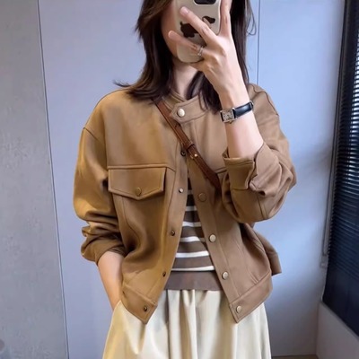 麓皮绒外套女短款夹克2024秋冬