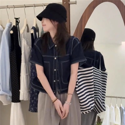 牛仔衬衫女短款2025春夏