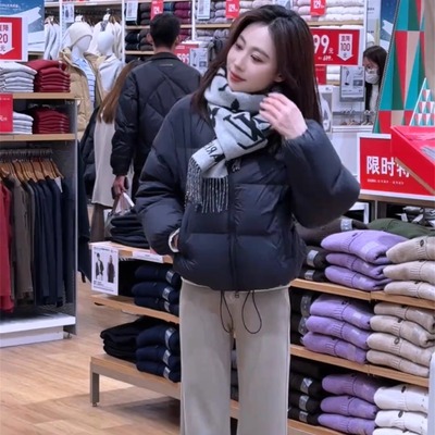 白鸭绒羽绒服女短款面包服冬季