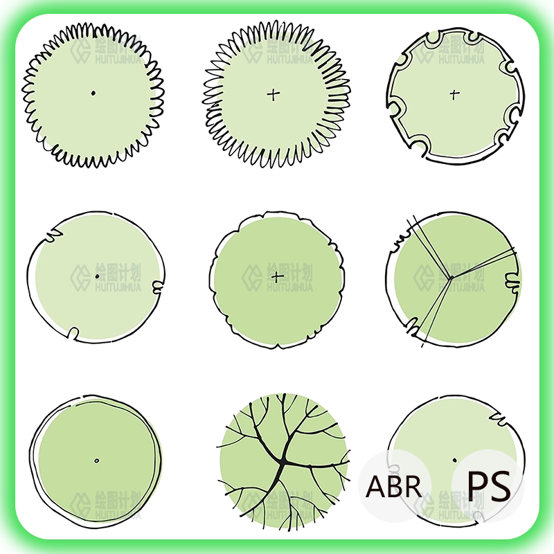 平面植物psd景观素材 线稿树木组团灌木笔刷 手绘风小清新ai分析