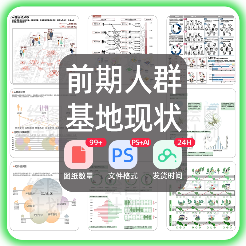人群活动分析psd素材ai格式 建筑设计前期场地调研 人群结构需求