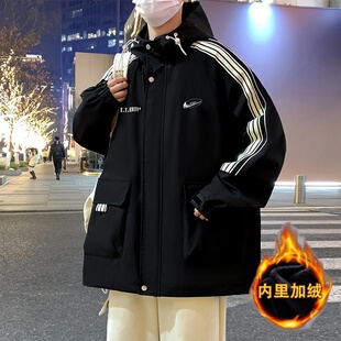 耐克顿男款春秋季青少年休闲时尚潮流夹克冬季连帽加绒保暖外套男