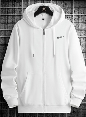 耐克顿纯棉卫衣男款春秋季纯色连帽拉链外套青少年休闲开衫外套潮