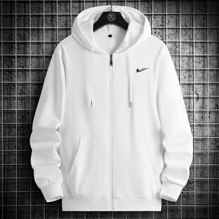 耐克顿纯棉卫衣男款春秋季纯色连帽拉链外套青少年休闲开衫外套潮