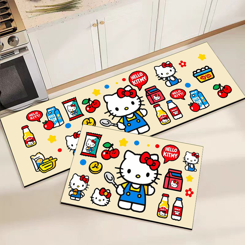 可爱kitty猫厨房地垫硅藻泥防滑防油污脚垫可擦免洗长条耐脏地毯,居家布艺,厨房地垫,淘宝优惠券,粉丝福利购,淘宝优惠卷