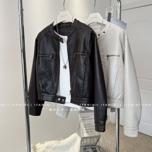 宽松机车爆款 皮衣外套女黑色小个子美式 新款 海宁春秋2026复古短款