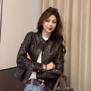 休闲短款 时尚 百搭高级感小个子皮夹克 皮衣外套女2025秋季 海宁新款