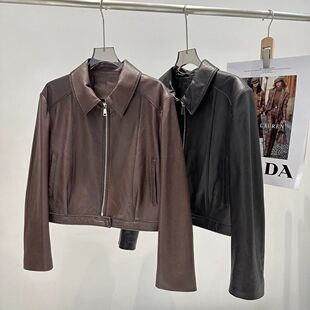 机车皮衣时尚 海宁翻领小个子短款 港风高级皮夹克外套 新款 2025秋季