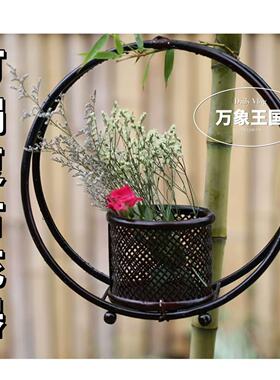 中式插花花器竹编花器竹编花篮花器插花摆件花篮竹编手提中式篮