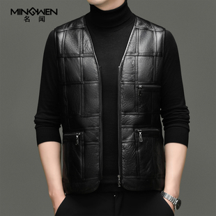 v领真皮西装马甲男冬加绒加厚保暖背心休闲中年爸爸装绵羊皮坎肩