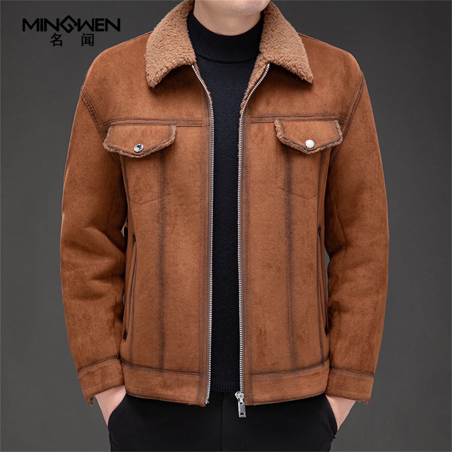 含羊毛颗粒绒仿皮毛一体工装外套