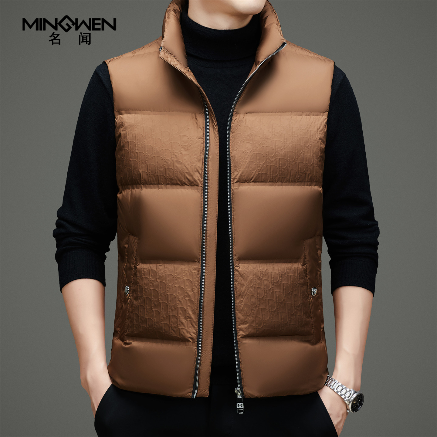 潮流印花立领羽绒马甲外套