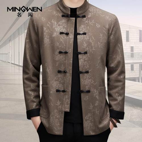 名闻加绒加厚印花羊毛呢唐装