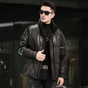 立领真皮皮衣男加厚时尚潮高级感痞帅阔版头层牛皮鹅绒面包服外套