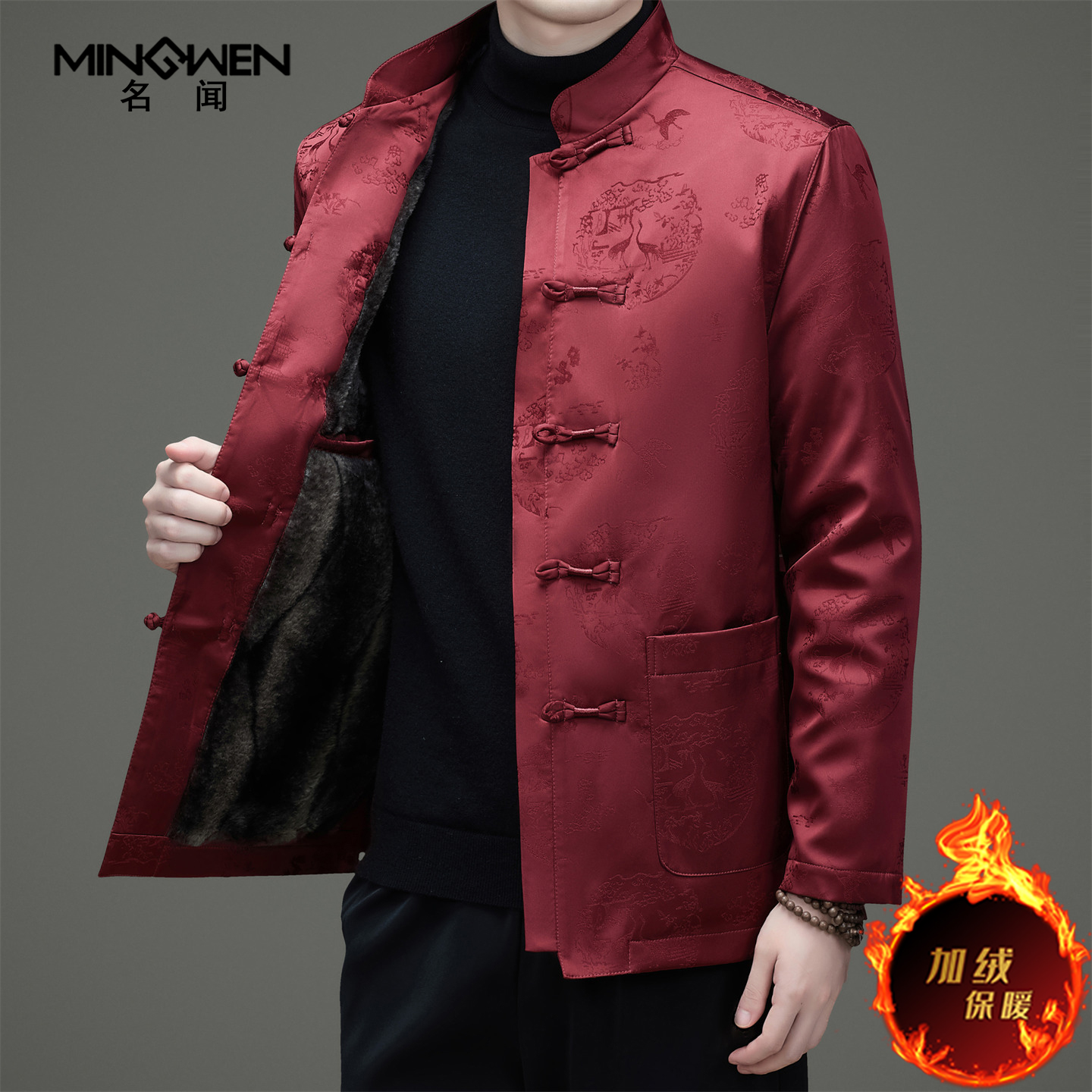 加绒加厚中国风印花中老年唐装