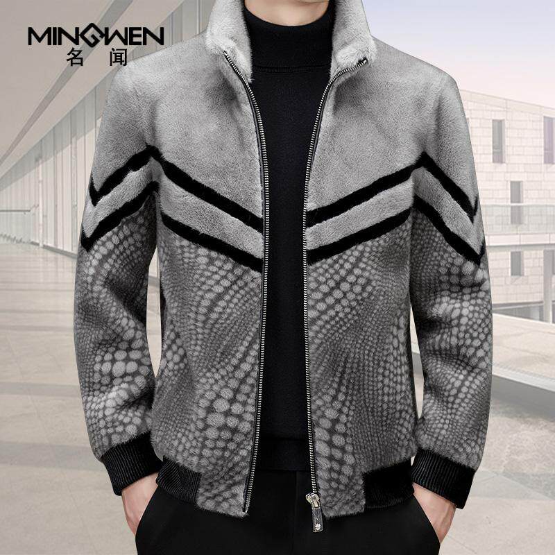 立领仿貂绒夹克男冬季加厚保暖短款潮流高级感痞帅拼色仿皮草外套