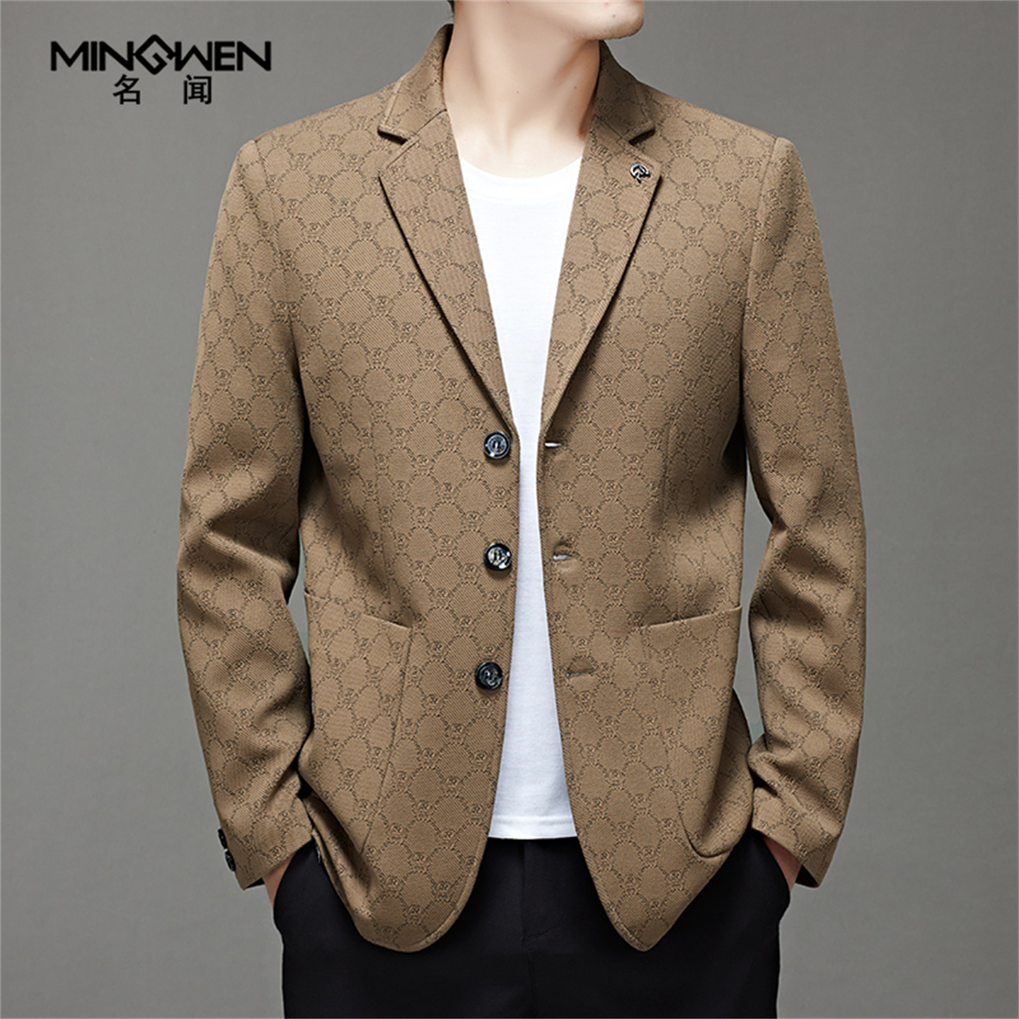 欧美风休闲西服男春秋季薄款韩版时尚潮流高级感痞帅印花西装外套