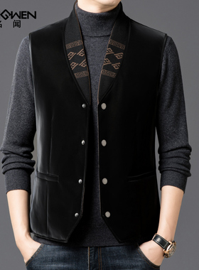 围巾领鹅绒羽绒马甲男轻薄款保暖背心韩版潮流高级感痞帅坎肩外套