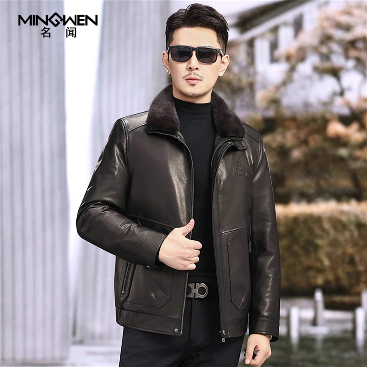 水貂毛领真皮皮衣男冬加厚时尚潮流高级感痞帅羽绒内胆山羊皮外套