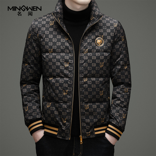 立领羽绒服男冬季加厚短款时尚潮流高级感帅气欧美风印花保暖外套