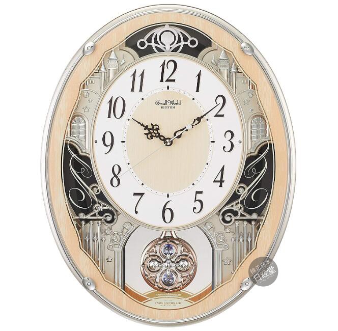 RHYTHM日本电波音乐茶色客厅挂钟