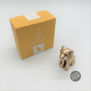日本 博凤堂 秋草爱作 锡 青铜 迷你金银色虎 生肖摆件 饰品