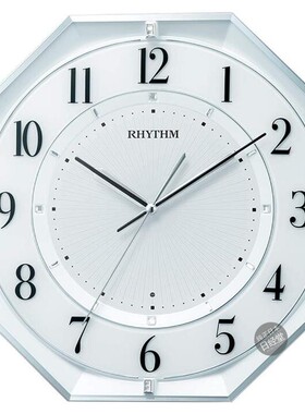 日本代购RHYTHM丽声简约白色电波静音挂钟8MY552SR03