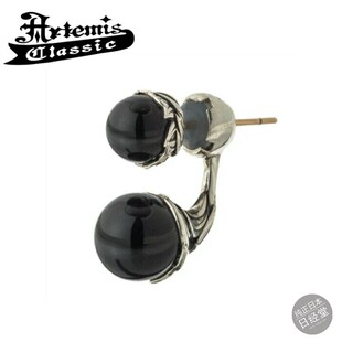 日本代购 ArtemisClassic黑色玛瑙复古时尚男款日系休闲925银耳钉