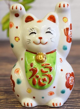九谷烧花文招财猫摆件开业