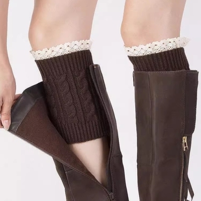 配靴子的袜套女秋冬季蕾丝花边毛线针织护腿保暖靴套冬天防寒长袜