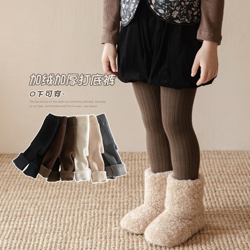 女童加绒加厚打底裤冬季纯棉儿童连裤袜韩版外穿女宝宝打底袜冬款