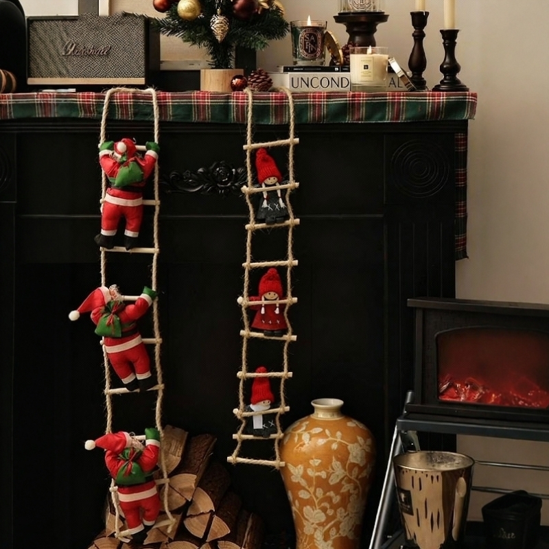 圣诞节装饰品挂件场景氛围布置装饰挂饰摆件圣诞老人爬梯2025新款