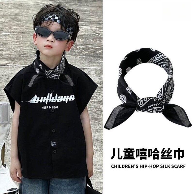 儿童丝巾男孩潮流方巾腰果花男童嘻哈头巾hiphop头巾街舞发带围巾