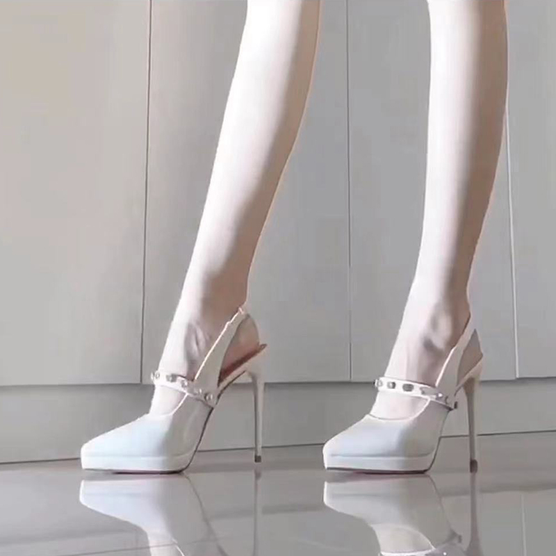 防水台高跟鞋后空一字带包头凉鞋