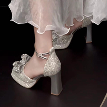 玛丽珍女鞋水钻婚鞋2025年新款主婚纱新娘鞋厚底防水台粗跟高跟鞋