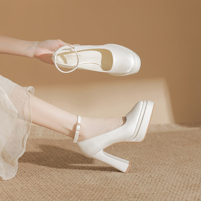 圆头高跟鞋粗跟玛丽珍不累脚单鞋