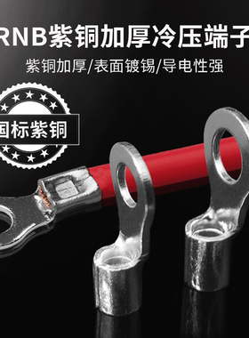 接线端子RNB线耳HTO紫铜加厚冷压圆型O形端头线鼻子电线铜接头