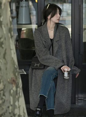 灰色羊毛双面呢子大衣女2024秋冬季高级感毛呢外套小个子工厂清仓