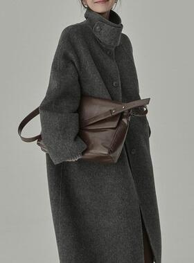 灰色羊绒大衣2024冬季秋冬质感高级双面毛呢灰色超好看羊毛外套女