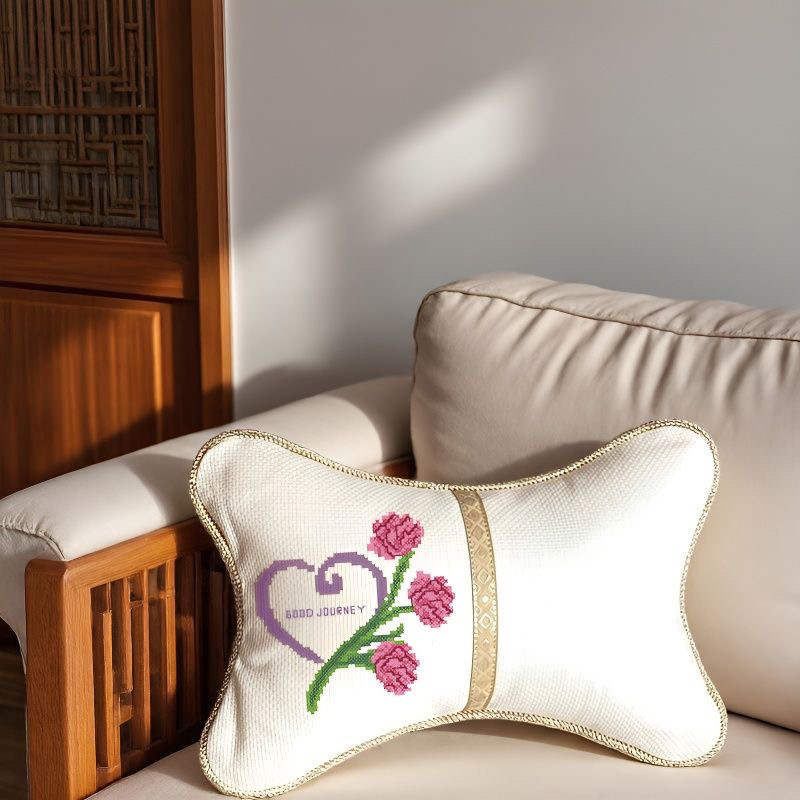 新款印花十字绣车颈骨头枕套件自己手工绣植物花草系列心花放特价