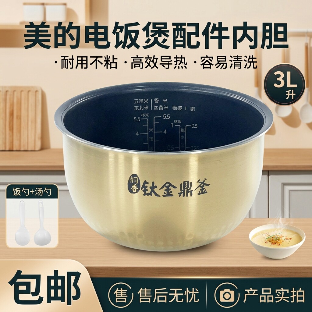 美的电饭煲内胆3L升不粘锅配件MB-CFB3081H钛金鼎釜内锅配件