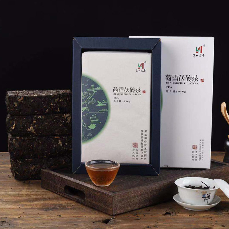 湖南安化黑茶荷香黑茶荷香手筑茯砖茶叶1000g礼盒装金花黑茶砖429