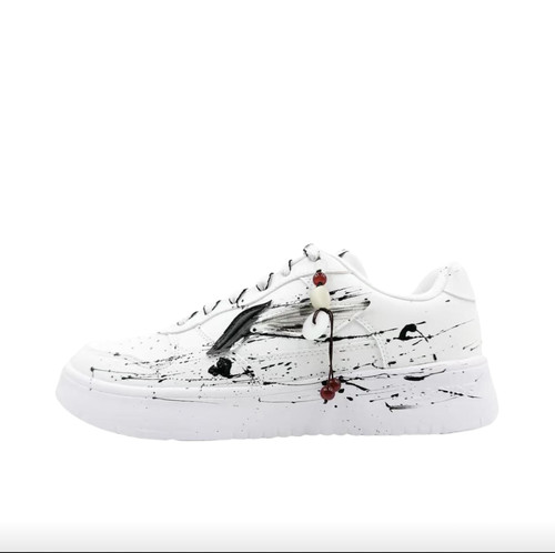 李宁李宁定制球鞋泼墨工艺手绘设计低帮板鞋黑白