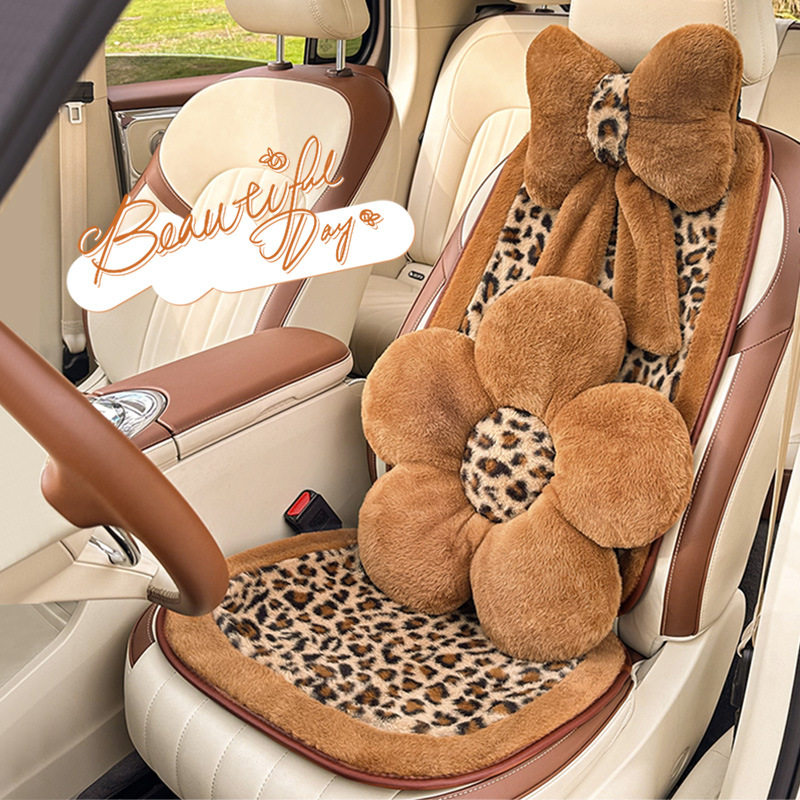 蓝雨豹纹蝴蝶结女士车用护颈枕新品车载靠枕靠垫