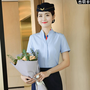 女夏短袖 气质白衬衣工装 2021新款 女士正装 工作服 夏季 职业蓝色衬衫