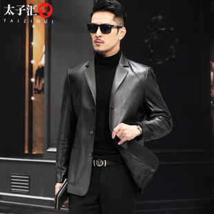 春秋衣服高端头层绵羊皮西装 真皮休闲西服皮衣外套男士 皮夹克上衣